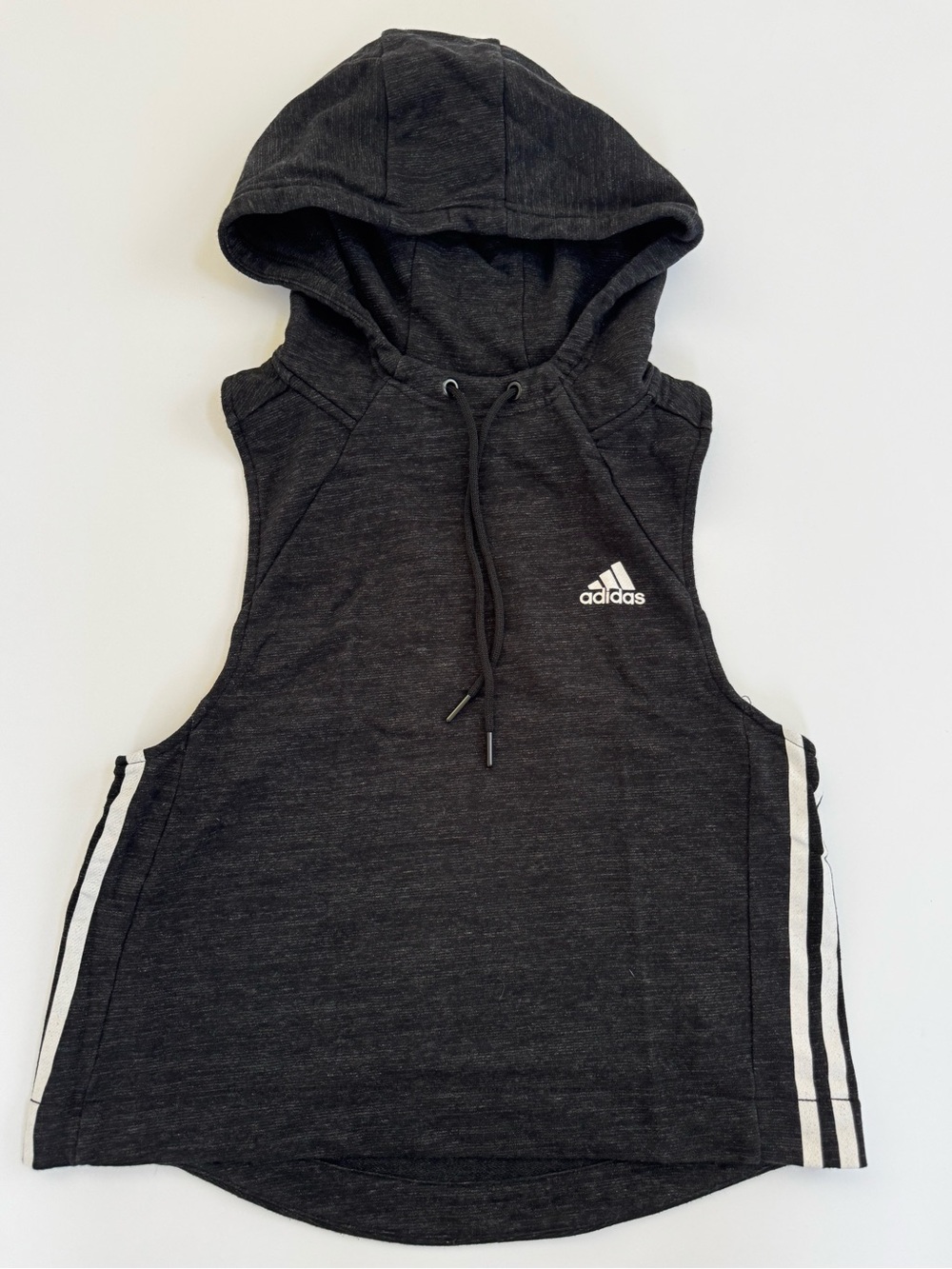 adidas Black Sleeveless Hoodie Tank Top Sweatshirt with White Side Stripes XS